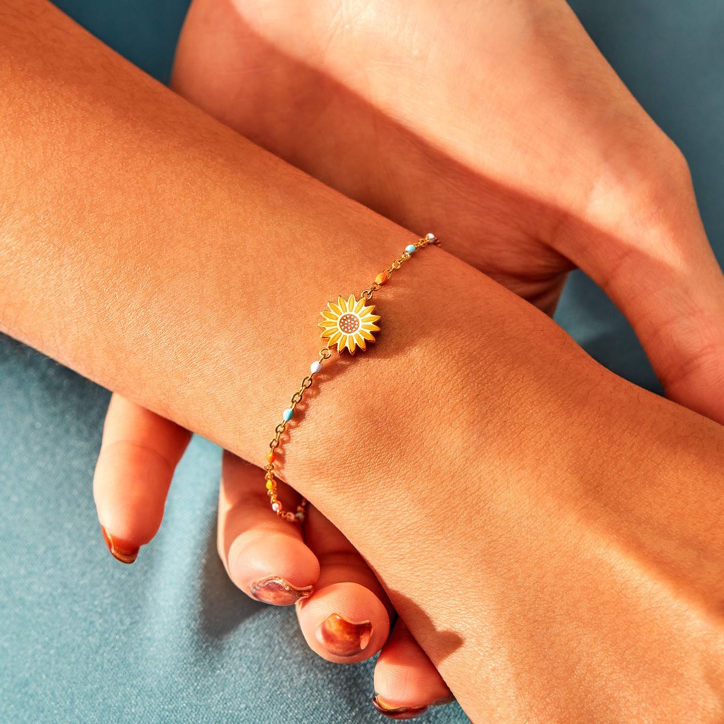 Sunflower Shape 18K Gold-Plated Bead Bracelet