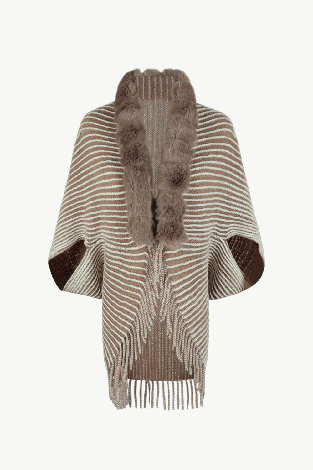 Striped Open Front Fringe Poncho