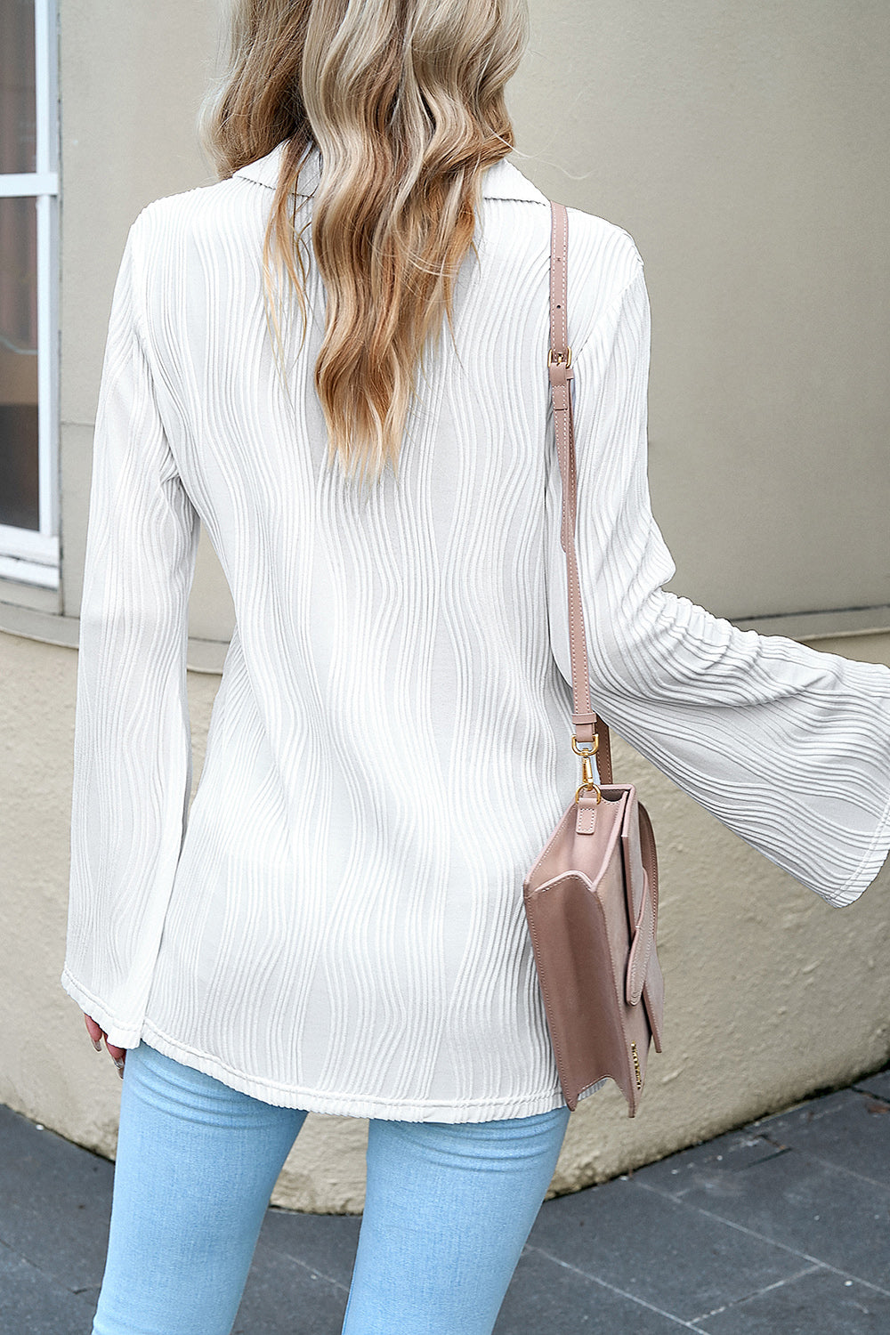 Textured Long Sleeve Collared Shirt