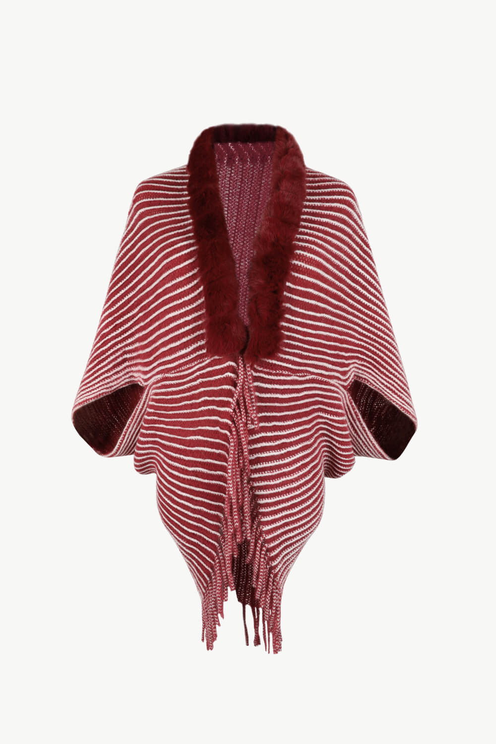 Striped Open Front Fringe Poncho