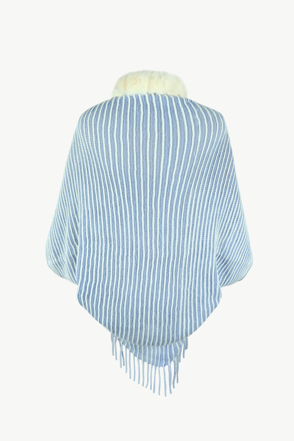 Striped Open Front Fringe Poncho